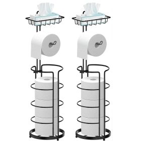 2 Pack Toilet Paper Holder, Free Standing Toilet Roll Holder No Drilling, Bathroom Toilet Paper Stand with ShelfOrganizers and Storage,Upgraded